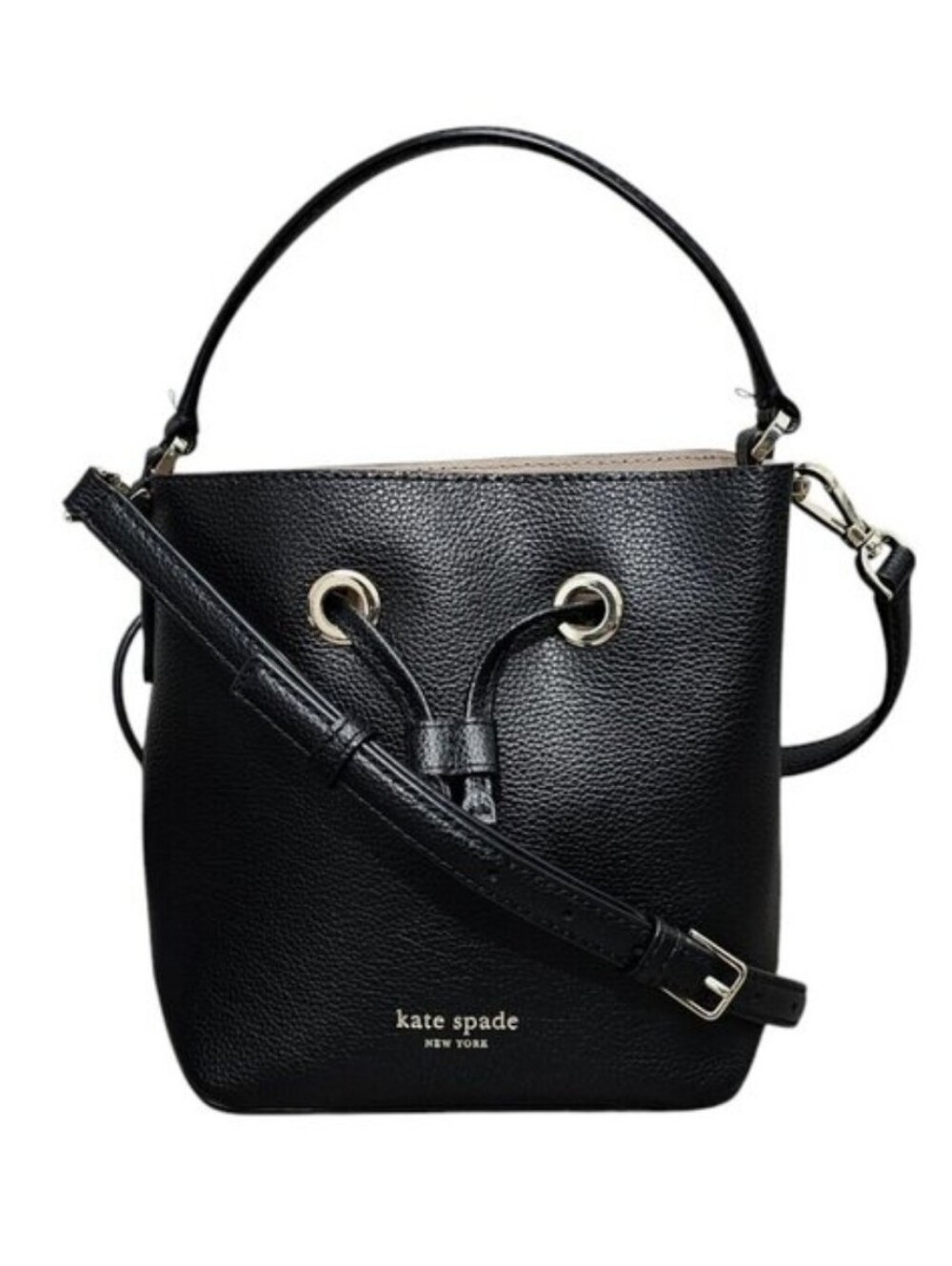 Kate Spade Eva Black Pebbled Leather Mini Drawstring Bucket Bag